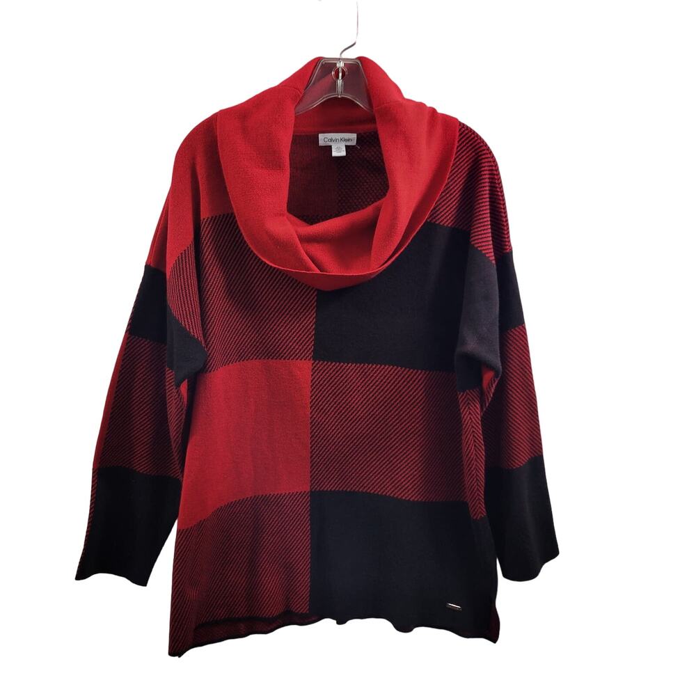 Calvin Klein Red & Black Oversize Color Block Sweater Size L 12124-0634